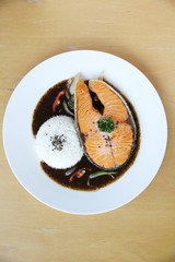 salmon black paper with rice