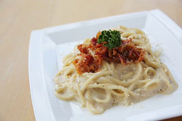 Spaghetti Carbonara with bacon and cheese