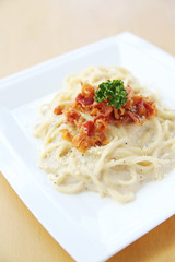 Spaghetti Carbonara with bacon and cheese