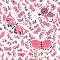 Naklejka premium Vector seamless pattern of pastel color butterflies. Sweet and tenderness background