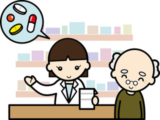 おじいさんに説明する薬剤師