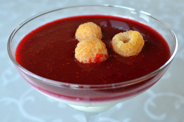 Appetizing and colorful panna cotta in glasses
