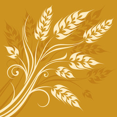 Stylized ears of wheat on yellow background, illustration