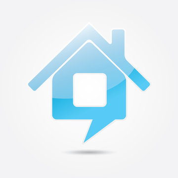 Blue house icon vector with pointer and modern glossy effect. Building pin for buildings for sale, location, icons or logo.
