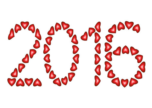 New Year 2016 made from hearts