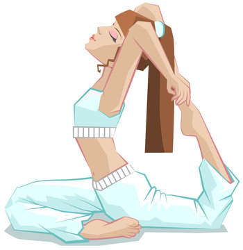 King pigeon pose. Beautiful girl yoga. Yoga asana Rajakapotasana.