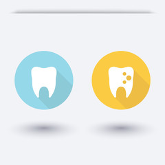 Tooth, tooth cavity, teeth decay, round flat icons, vector illustration