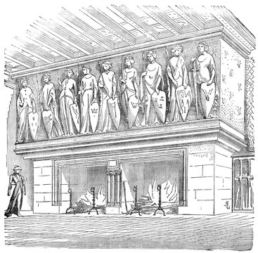 Chimney of the castle of Coucy, vintage engraving.