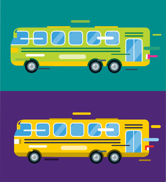 City bus cartoon style vector icon silhouette