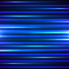 Blue light and stripes moving fast over dark background. Vector illustration.