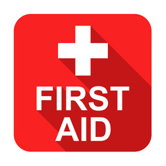 Icono plano cuadrado FIRST AID con sombra