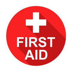 Icono plano redondo FIRST AID con sombra