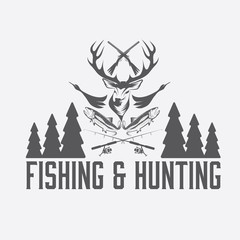 hunting and fishing vintage emblem vector design template