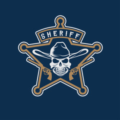 star of sheriff with skull in hat and guns