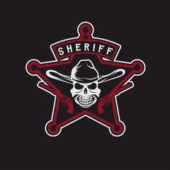 star of sheriff with skull in hat and guns