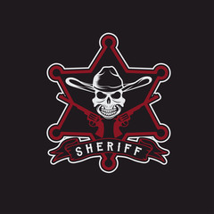 star of sheriff with skull in hat and guns