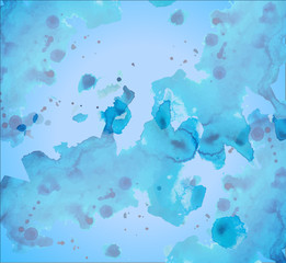 Abstract watercolor background, texture celestial or blue with drops