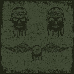 Fototapeta premium grunge biker theme labels with wheel,bike and skulls with wings