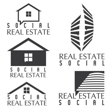 Collection of social real estate icons and design elements