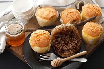 honey soft cheese cake sweet pastries dessert still life closeup