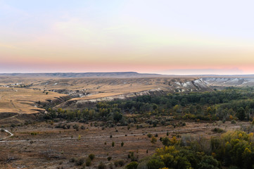 High altitude beautiful  landscape chalk mountains at  sunset. Autumn landscape. Russia. Volgograd region. Natural Park Donskoy.