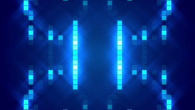 blue abstract background, glowing particles squares, loop