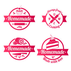 Homemade sweets red labels badges set.