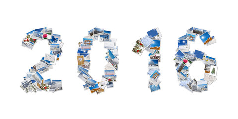 2016, snow and winter stack of photos isolated on white background