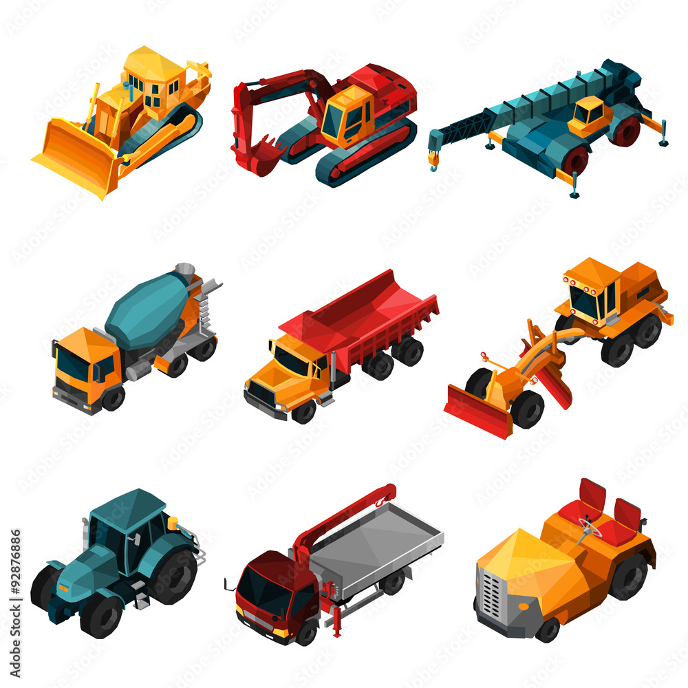 Wall mural Isometric Construction Machines