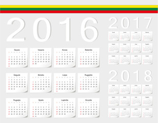 Set of Lithuanian 2016, 2017, 2018 vector calendars