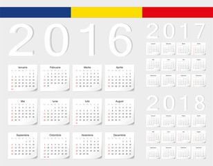 Set of Romanian 2016, 2017, 2018 vector calendars