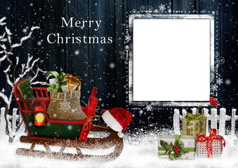Christmas greeting card with sled and gifts © glaz2
