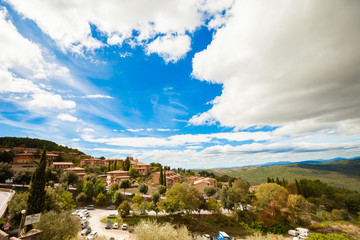 Beautiful autumn Tuscany vineyards view