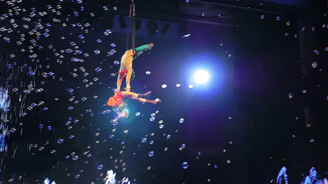 Children dancing in the air during fairy-tale performance
