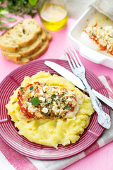 Cod fish with bell pepper and feta cheese
