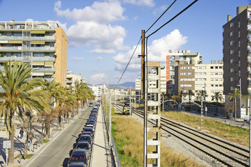 Vias y catenarias en Badalona, Barcelona