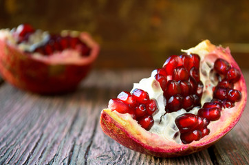Open fresh ripe pomegranates fruit