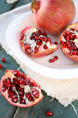 Open fresh ripe pomegranates fruit