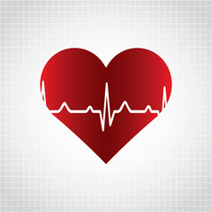 Red heart with ekg on white - medical design.