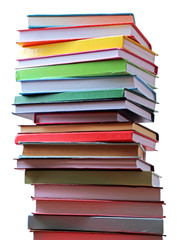 Stack of books on white background