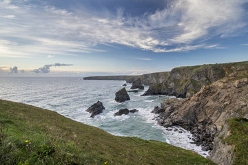 Obraz premium Landscape of Bedruthan Steps on Cornwall coastline in England