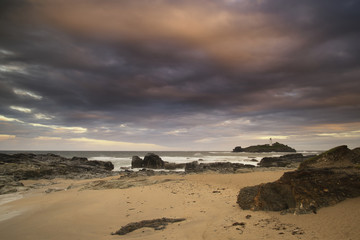 Beautiful sunrise landscape of Godrevy lighthouse on Cornwall co