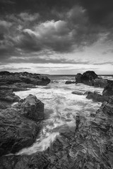 Beautiful sunrise landscape of Godrevy on Cornwall coastline in