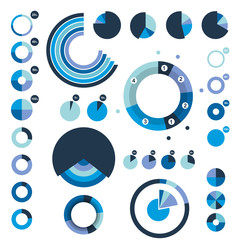 Set of pie circle, round charts, graphs. Blue flat design.