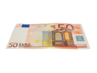 fifty 50 euro banknote isolated on white