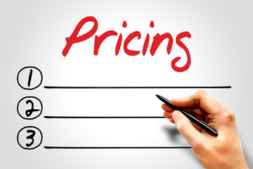 Pricing blank list, business concept