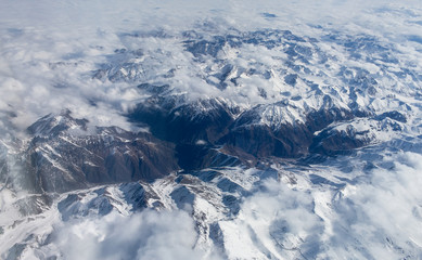 view on Tibet mountains. view from the airplane window 