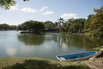 Nice boat parked on the shores of Laguna de las Ilusiones,  Tomas Garrido Canabal Park Villahermosa, Tabasco, Mexico.
