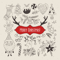 Christmas hand drawing elements for design. Vector illustration