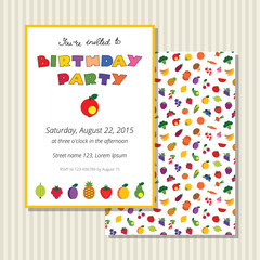 Colorful birthday invitation card with fruits and berries